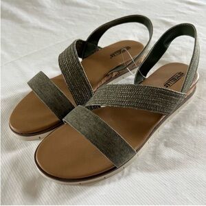 Seychelles Linen Strap Cork Sandals | Olive Green White Sole Woman's Size 10 NWT